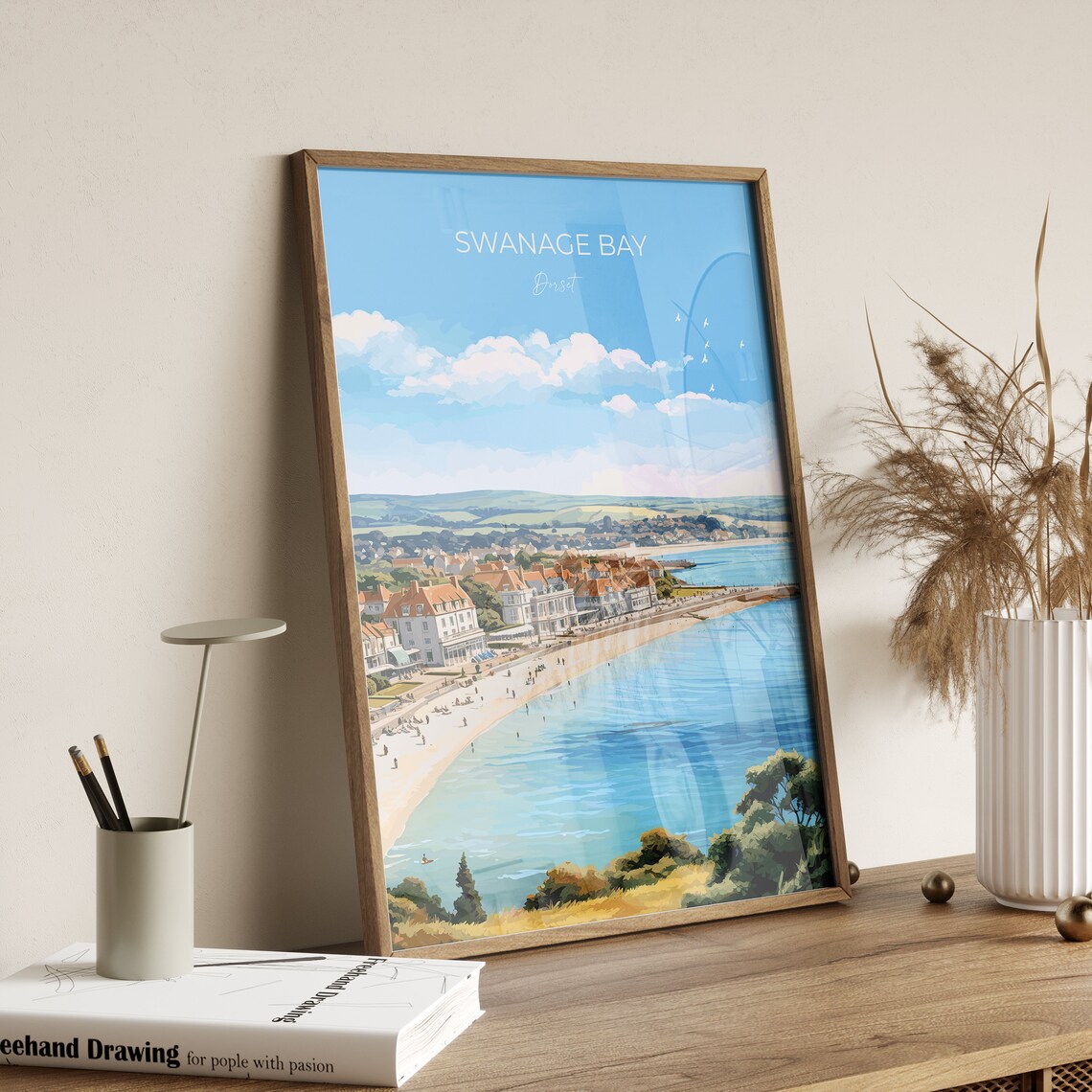 Swanage Bay Dorset Curved Beach Grand Hotels Travel Poster Seaside Art - Image 2