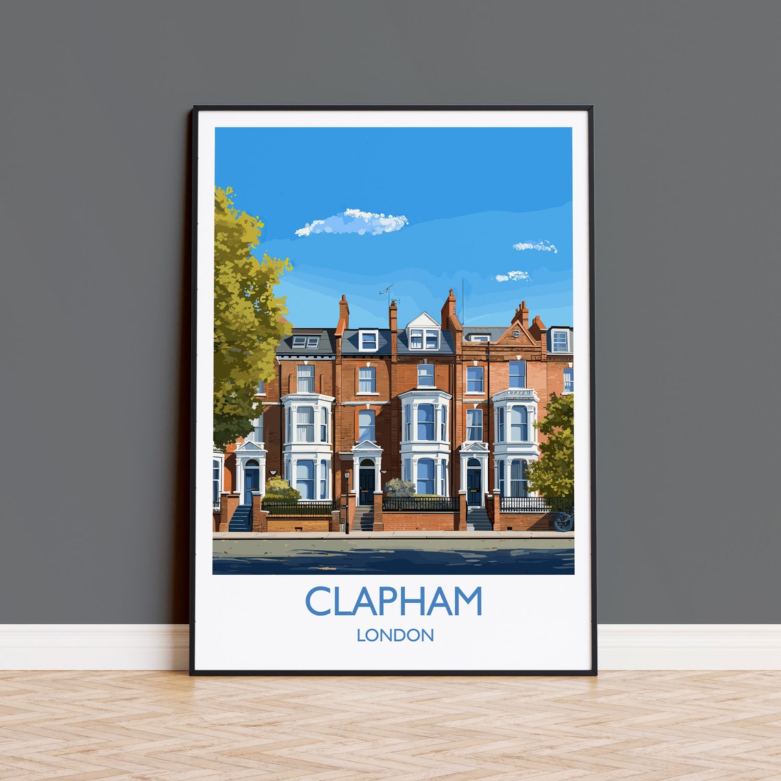 Clapham London Victorian Red Brick Terraces Travel Poster Wall Decor