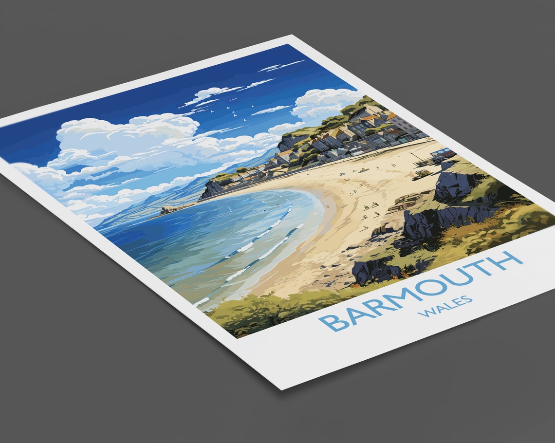 Barmouth Wales Sandy Beach Bay Coastal Cliffs Seaside Travel Poster - Image 2