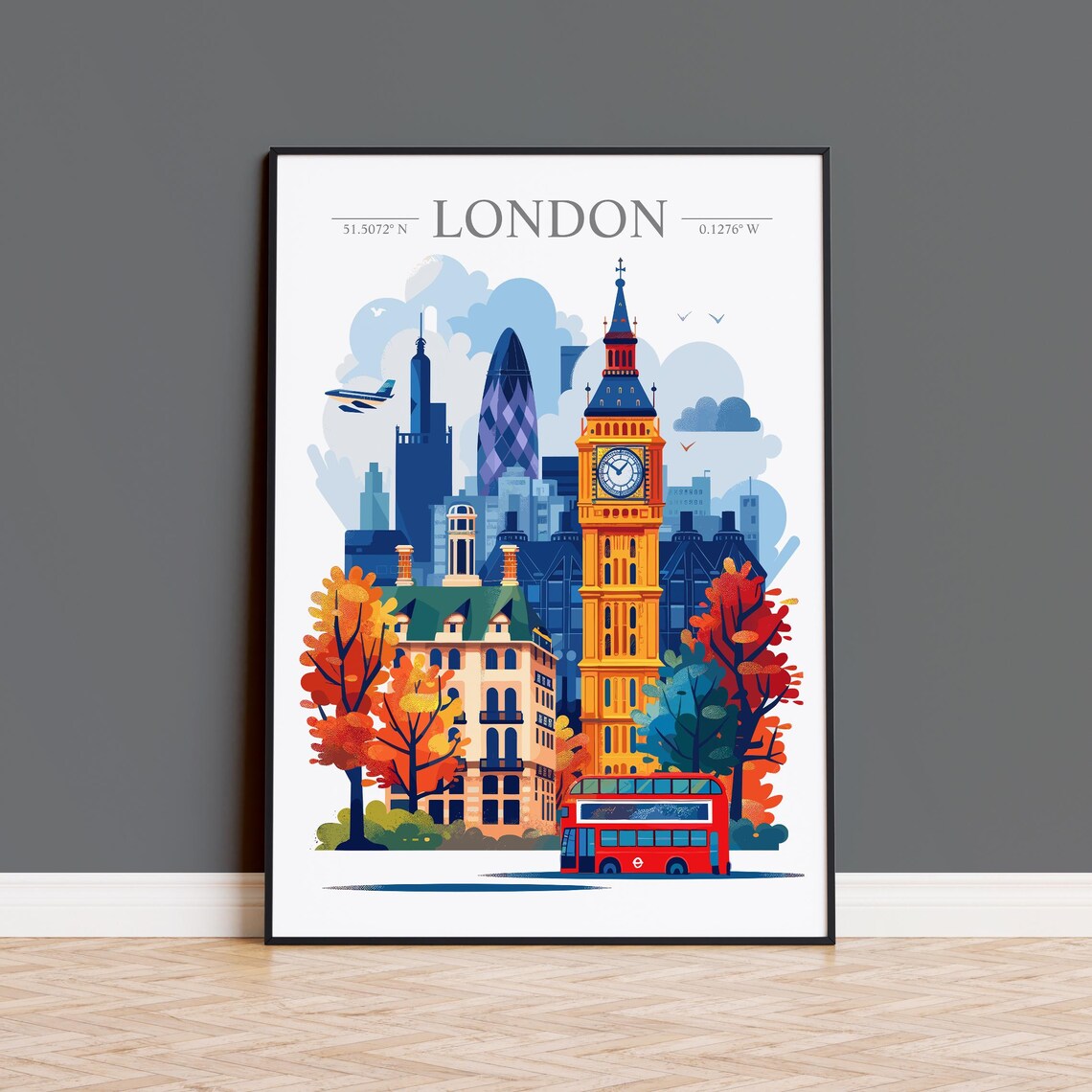 London Skyline Travel Poster, England City Art