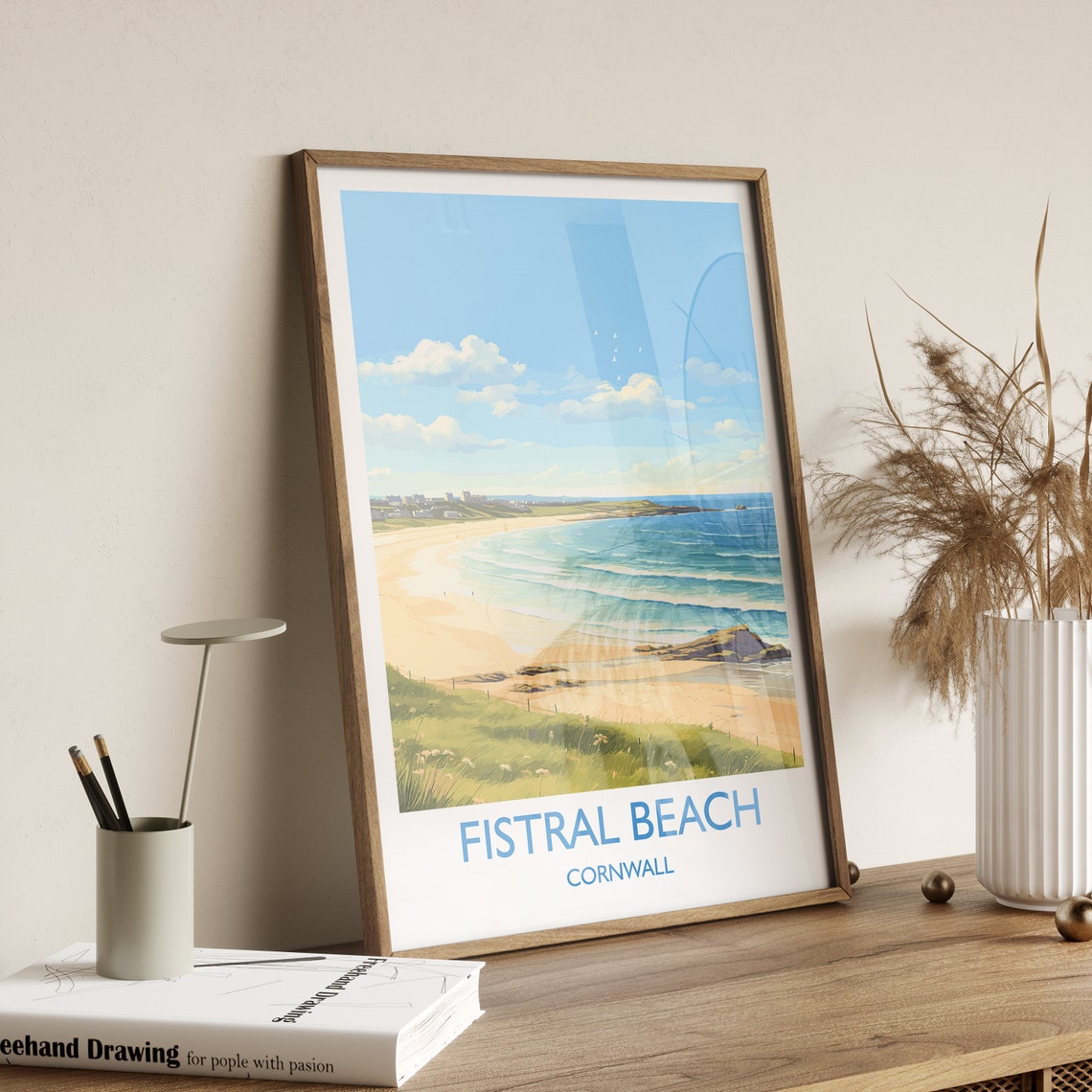 Fistral Beach Cornwall Rolling Surf Waves And Dunes Travel Poster - Image 3