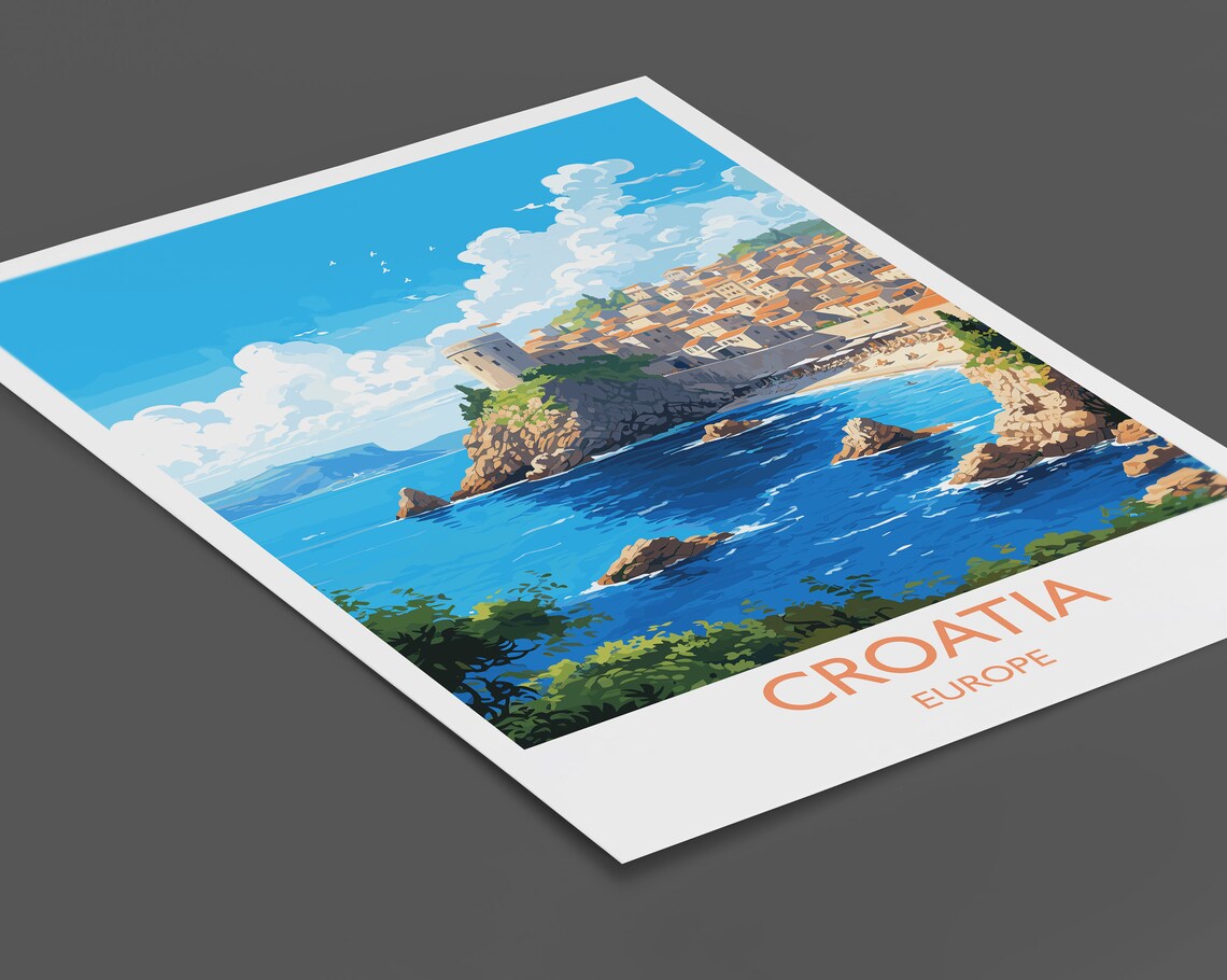 Croatia Walled Coastal Old City Europe Adriatic Sea View Poster - Image 2