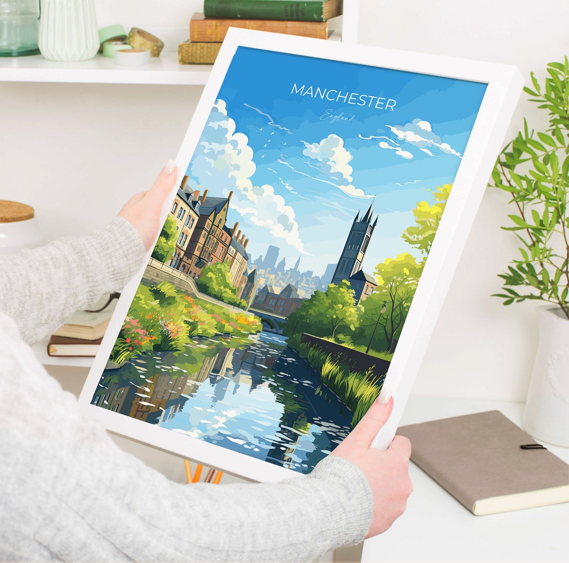Manchester England Historic Canal District Cityscape Art Poster - Image 5