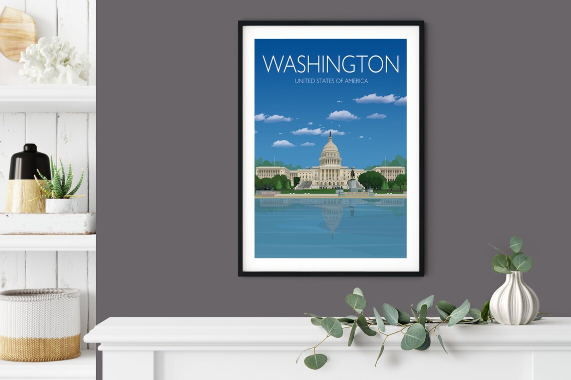 Washington DC US Capitol Reflecting Pool Landmark Travel Poster - Image 4