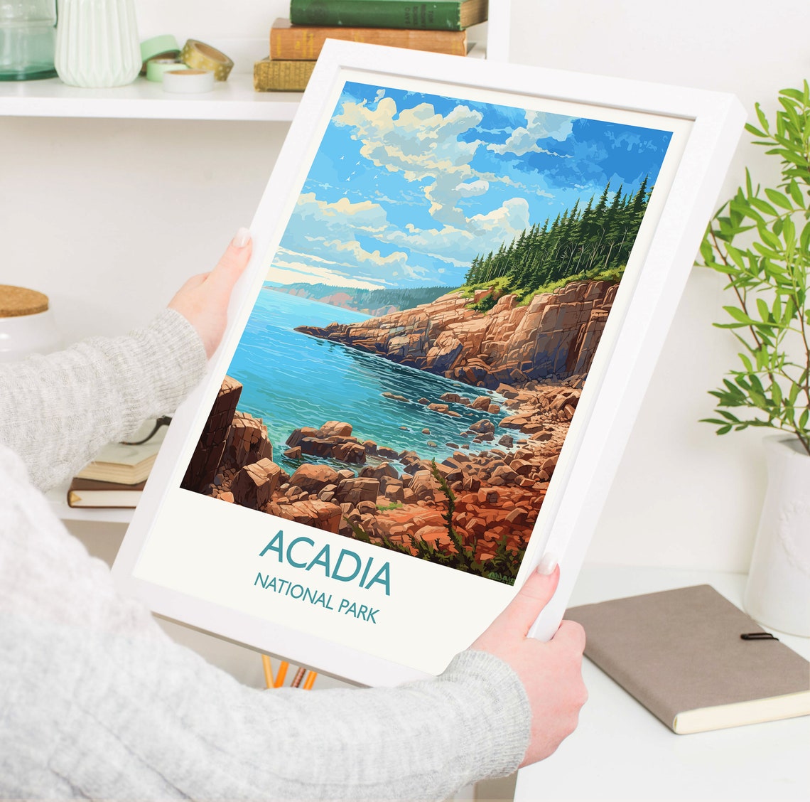Acadia National Park Maine Rocky Shoreline Cliffs Vintage Poster - Image 5