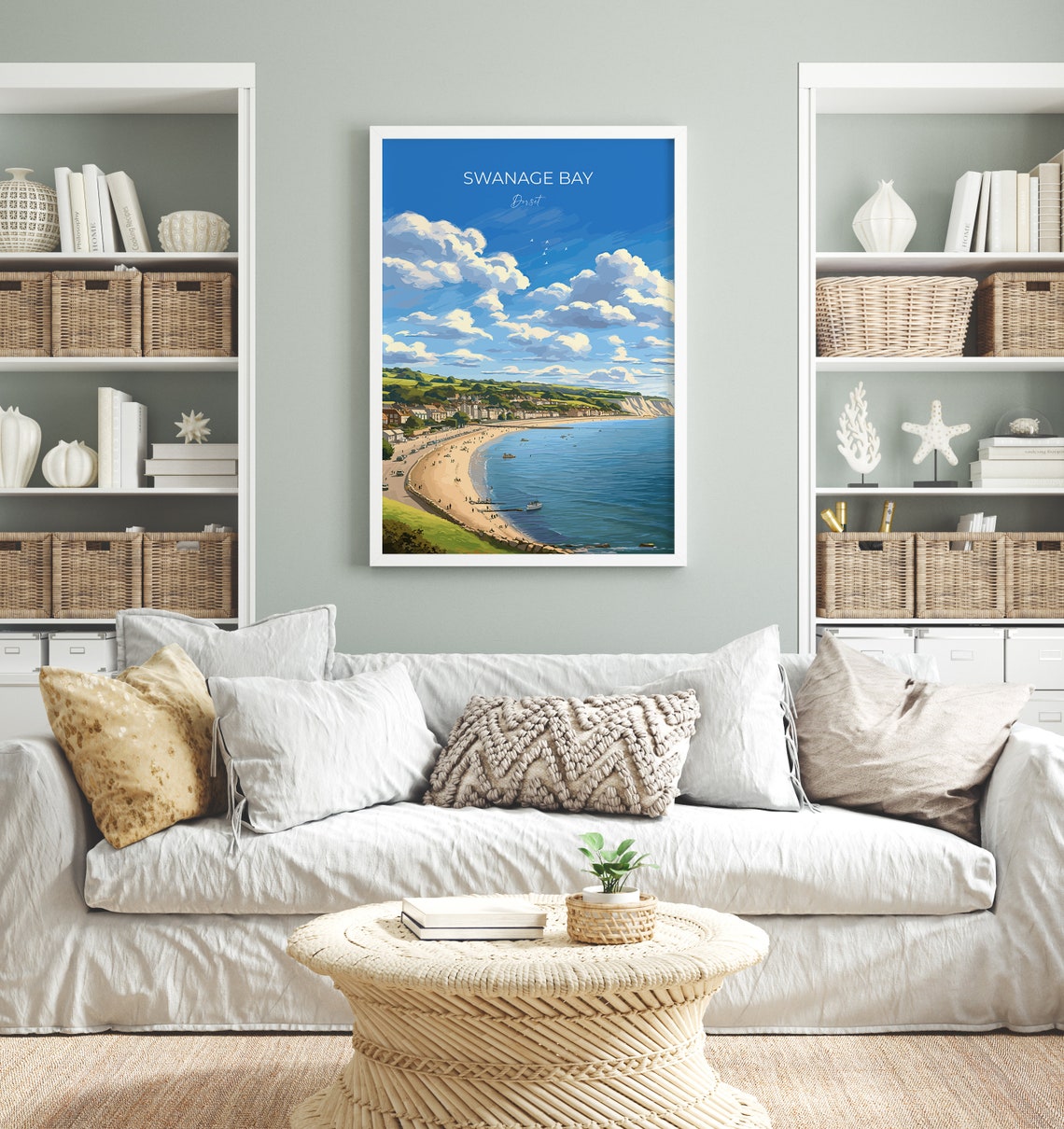 Swanage Bay Dorset Coastal Beach Panorama Vintage Script Poster - Image 4