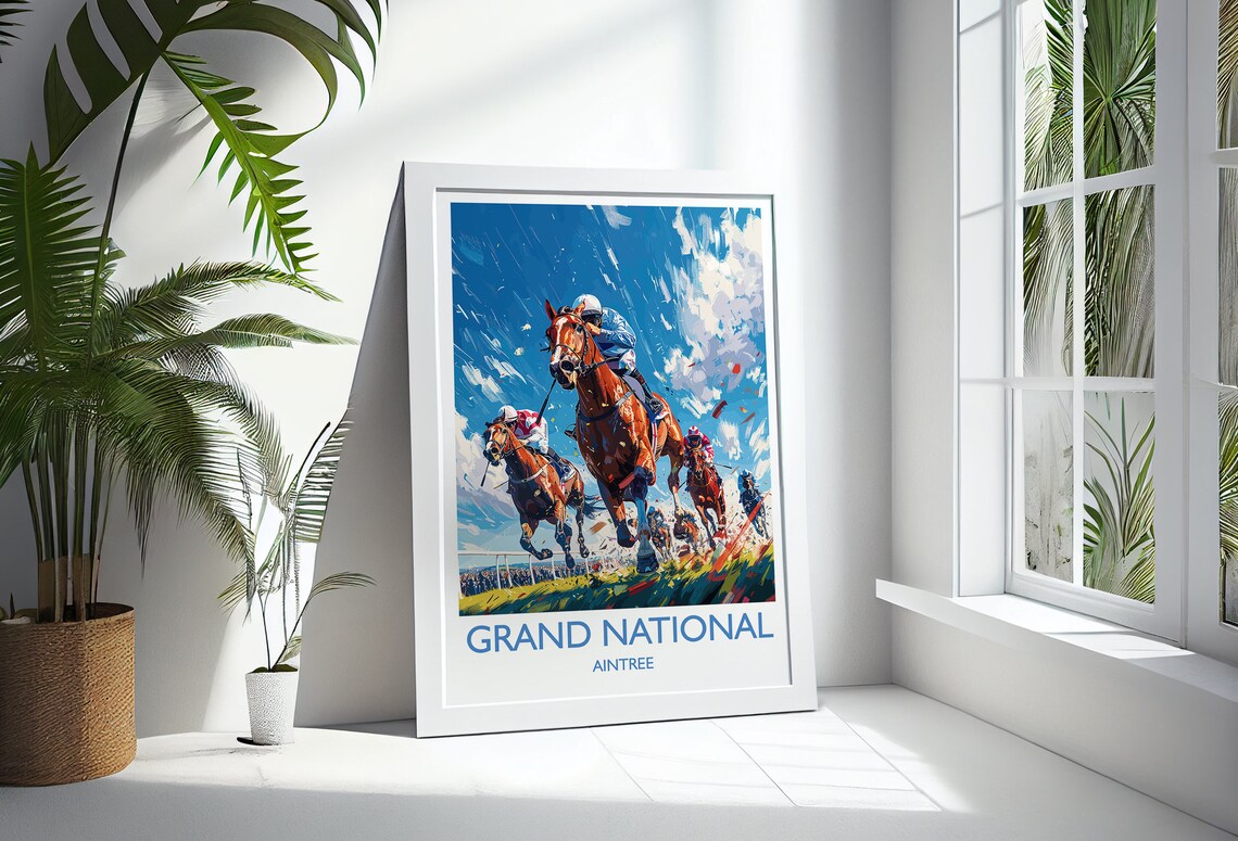 Grand National Aintree Horse Racing Sprint Finish Action Travel Poster - Image 3