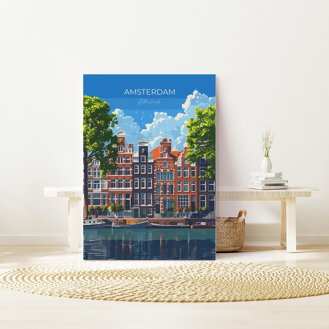 Amsterdam Canal Houses Row Reflected In Water Daytime Travel Poster - Image 2