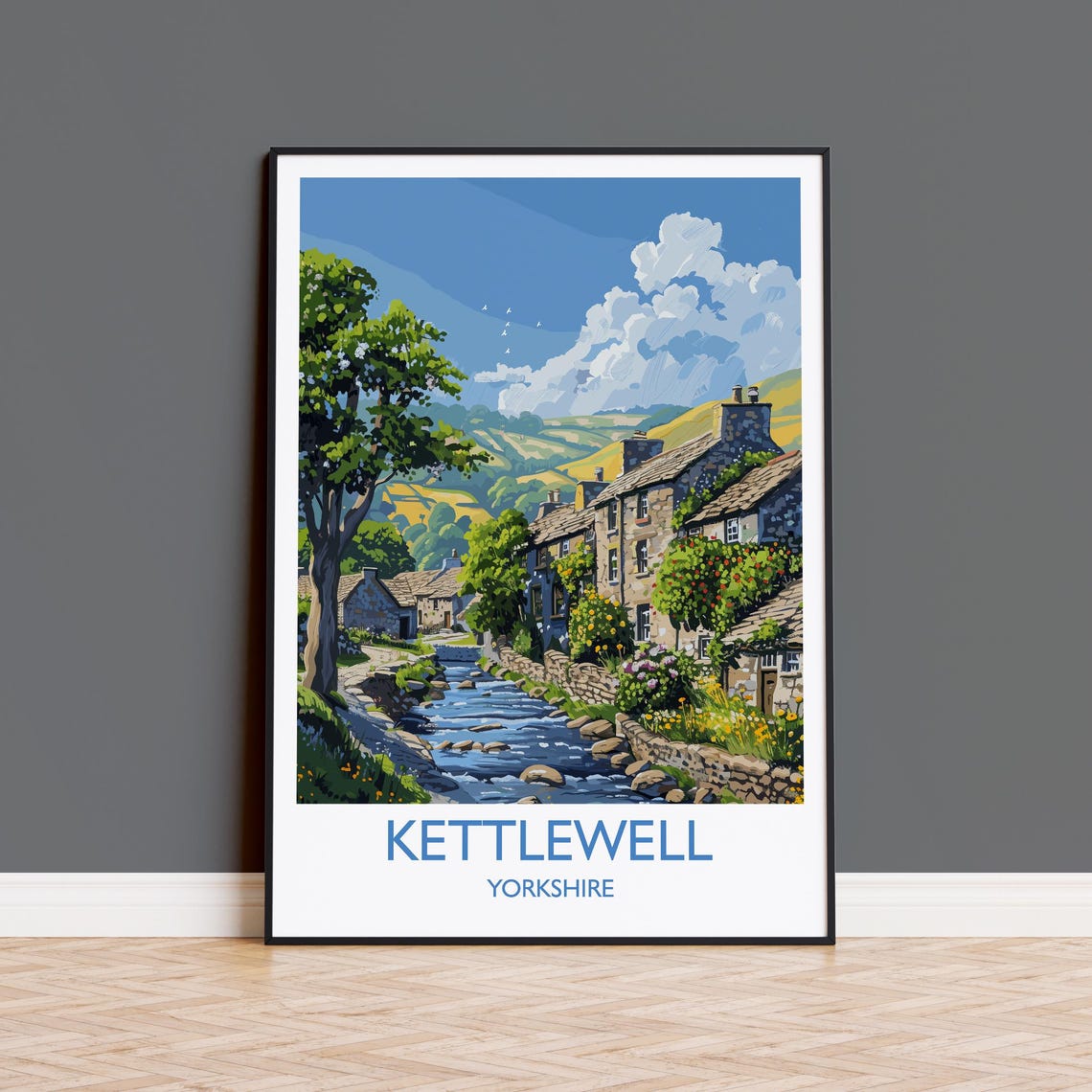 Kettlewell Yorkshire River Wharfe Cottages Retro Travel Poster