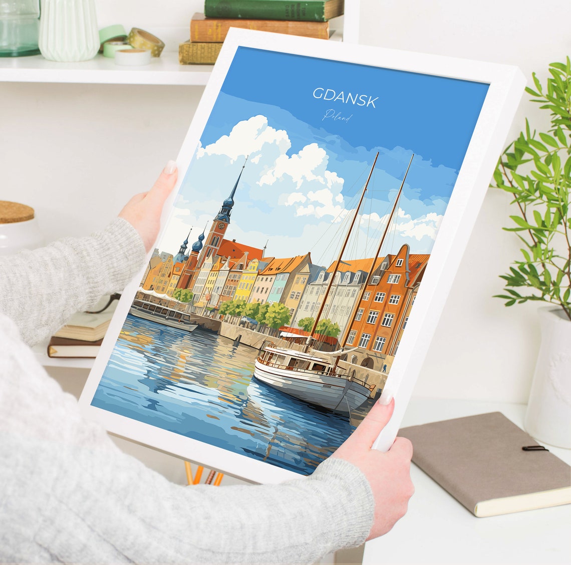 Gdansk Poland Old Town Waterfront Sailboats Baltic Travel Poster - Image 5