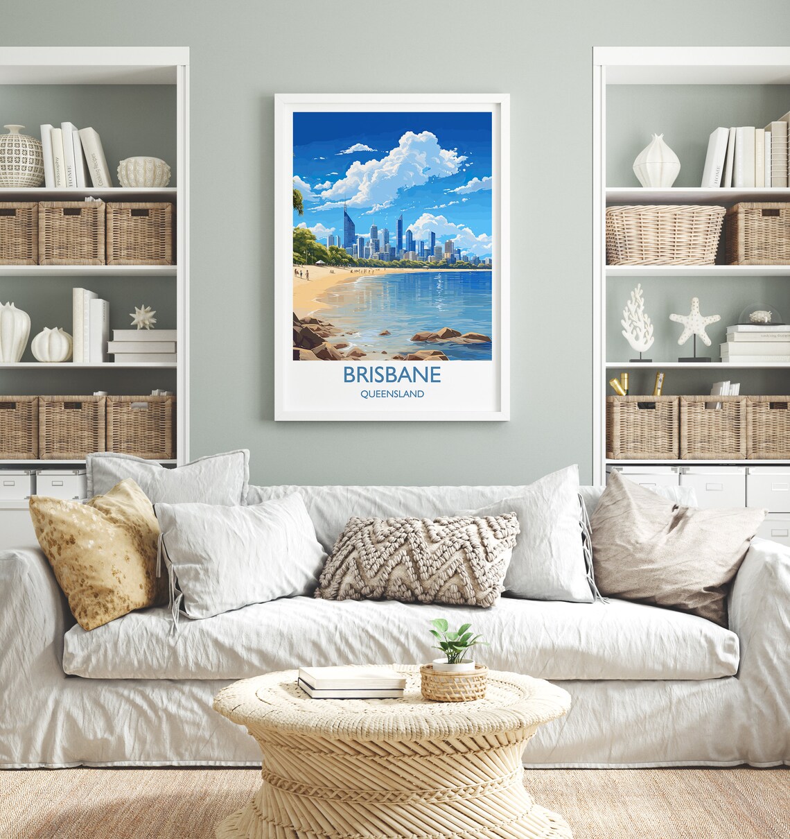 Brisbane Queensland City Skyline Waterfront Beach Scene Travel Poster - Image 4