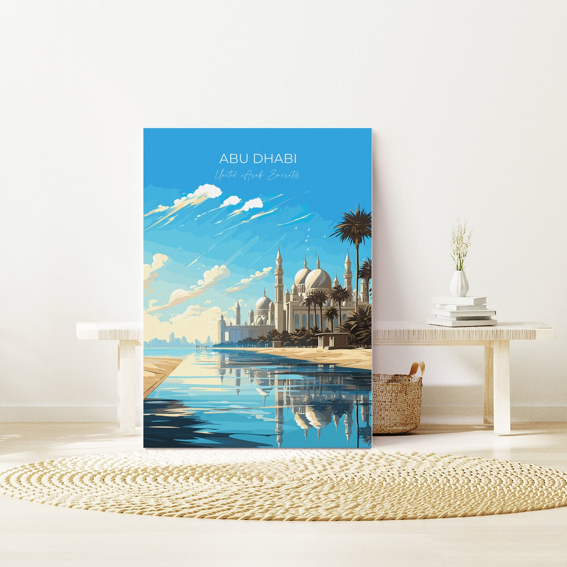 Abu Dhabi White Mosque Domes Palms Water Reflection Travel Poster - Image 4