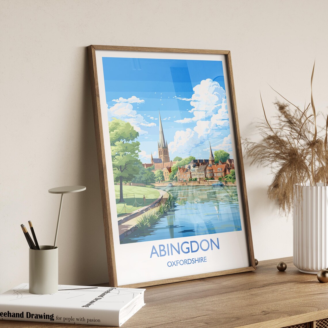 Abingdon Oxfordshire River Bend Spires Vintage Travel Poster - Image 2