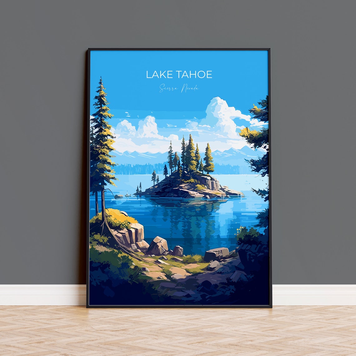 Lake Tahoe Print Travel Poster Of Lake Tahoe Sierra Nevada Art Lake Tahoe Gift Usa Travel Gift