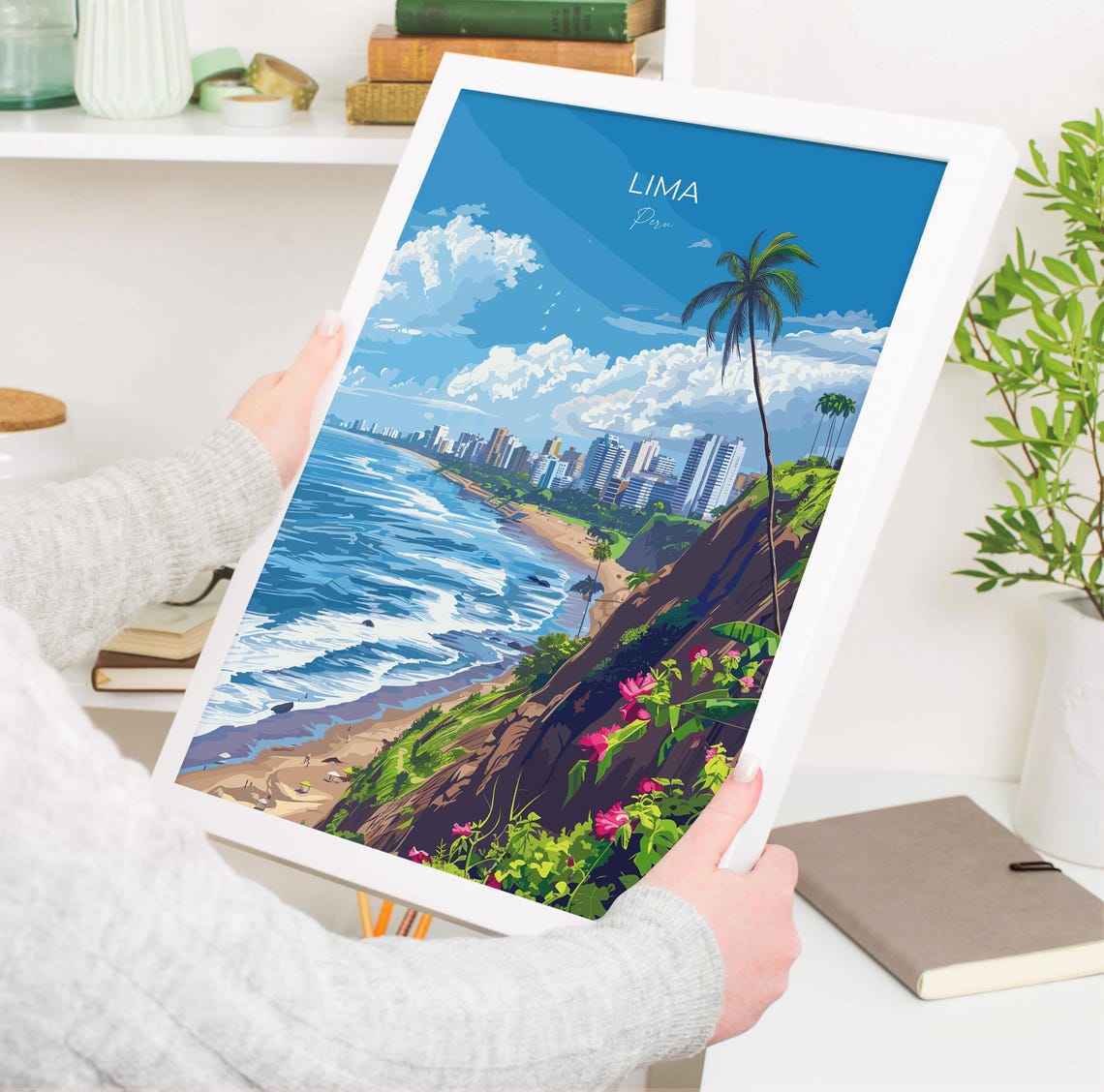 Lima Peru Miraflores Coastline Cliffs Pacific Ocean View Travel Poster - Image 3