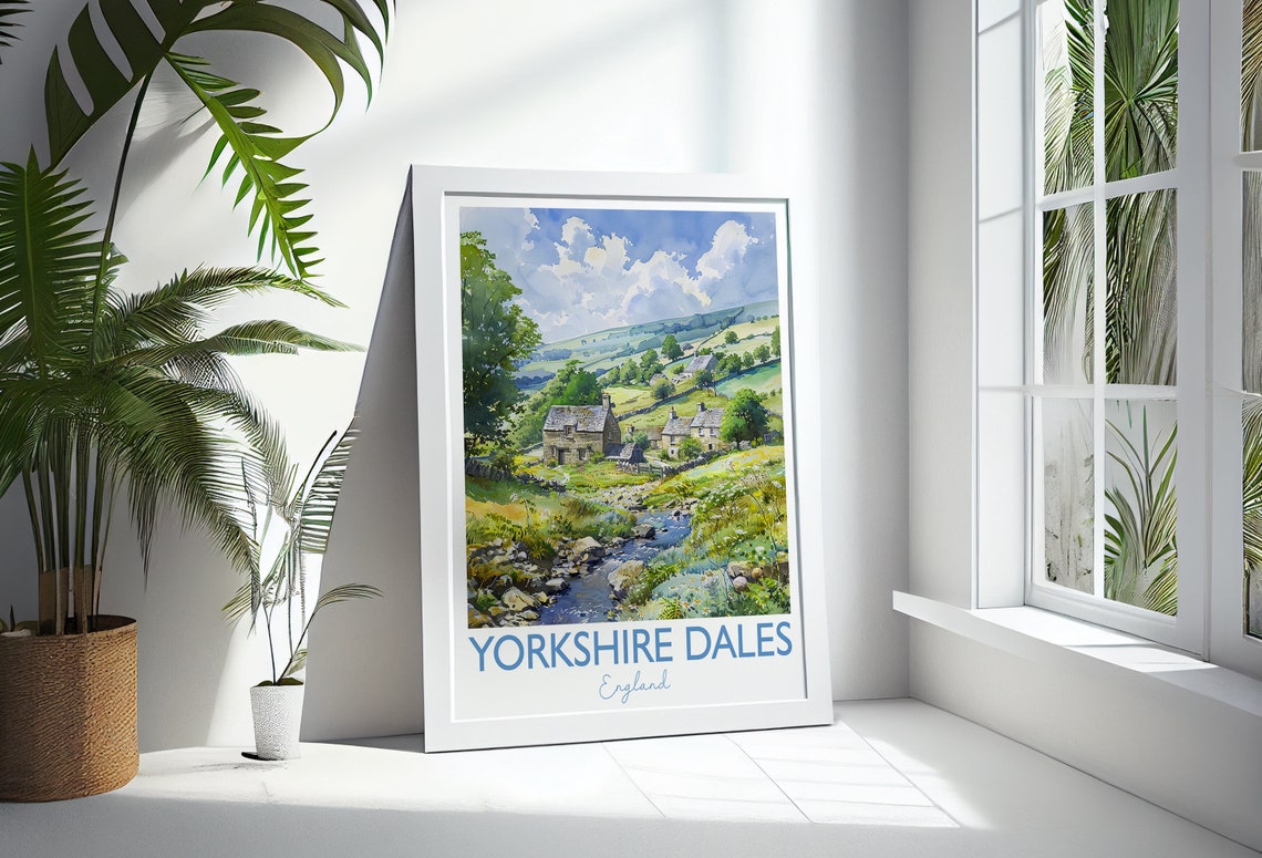 Yorkshire Dales England Stone Cottages Stream Meadow Art Poster - Image 2