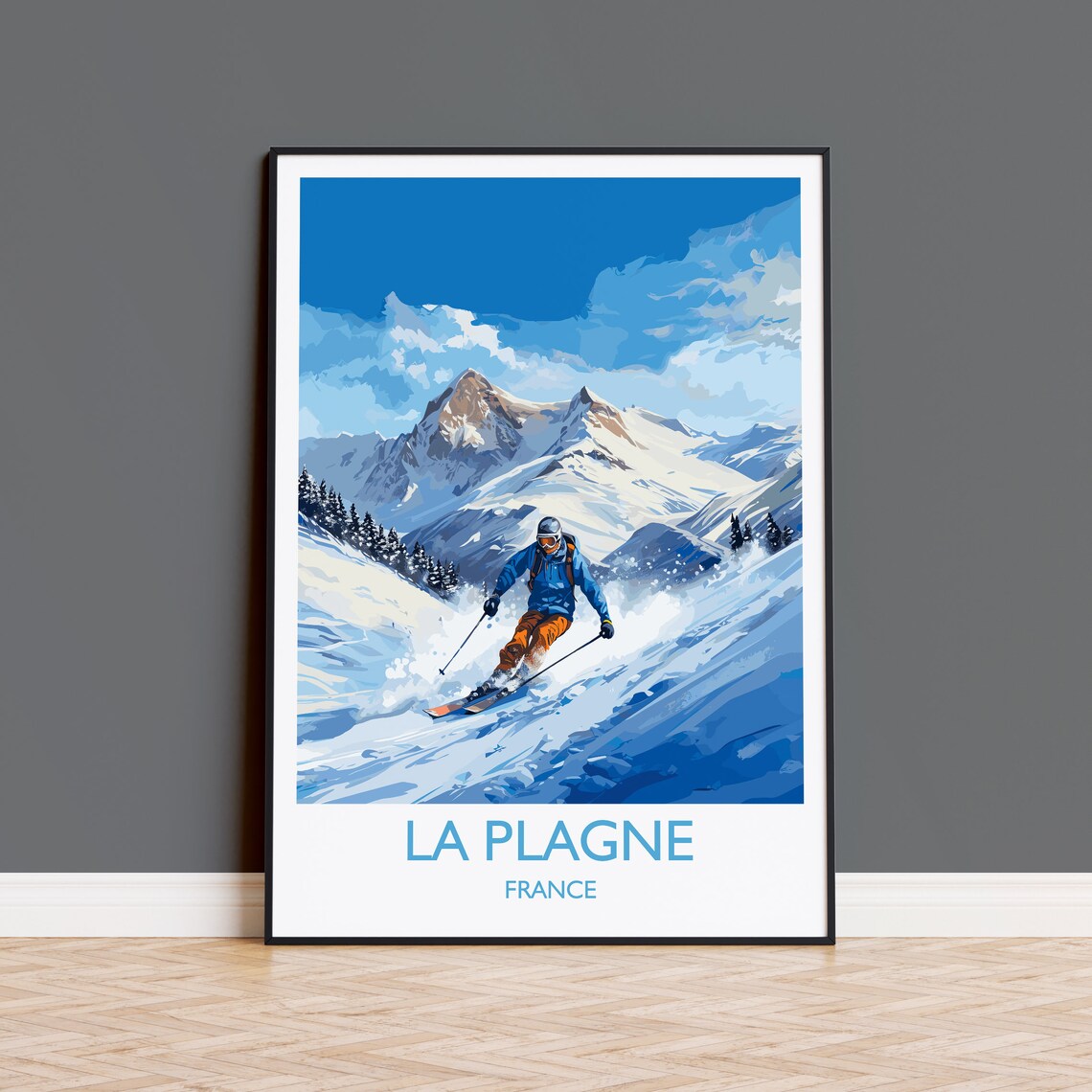 La Plagne France Ski Resort Dynamic Skier Action Powder Poster