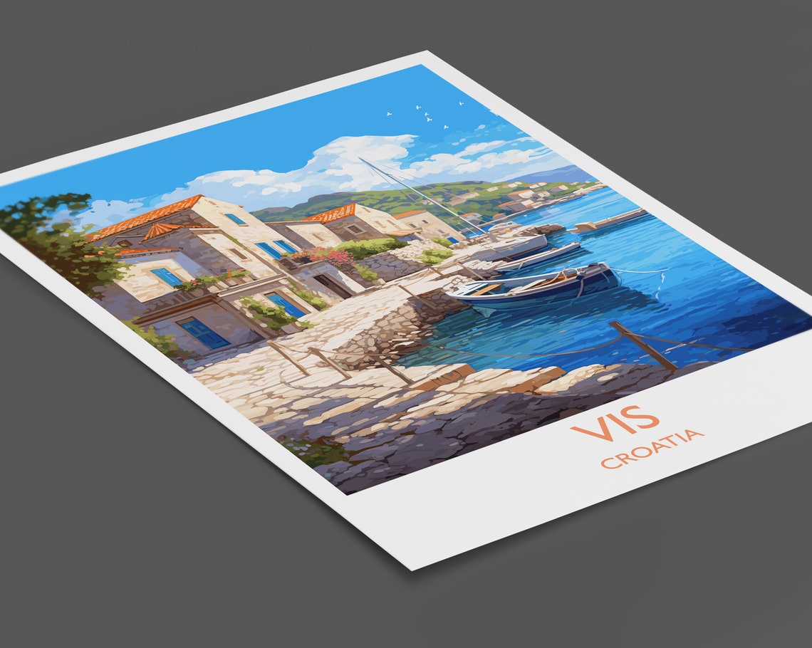 Vis Croatia Adriatic Stone Waterfront Boats View Travel Poster - Image 2