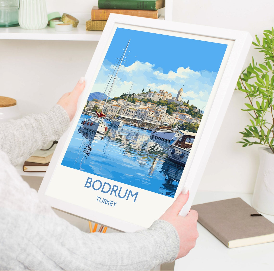 Bodrum Turkey Harbor Sailboats Seafront Hill Town View Poster - Image 5