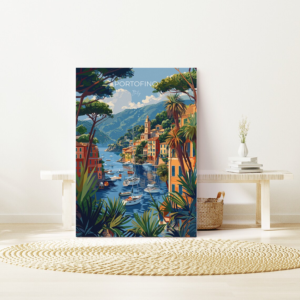 Portofino Italy Harbor Boats Palms Colorful Waterfront Travel Poster - Image 2