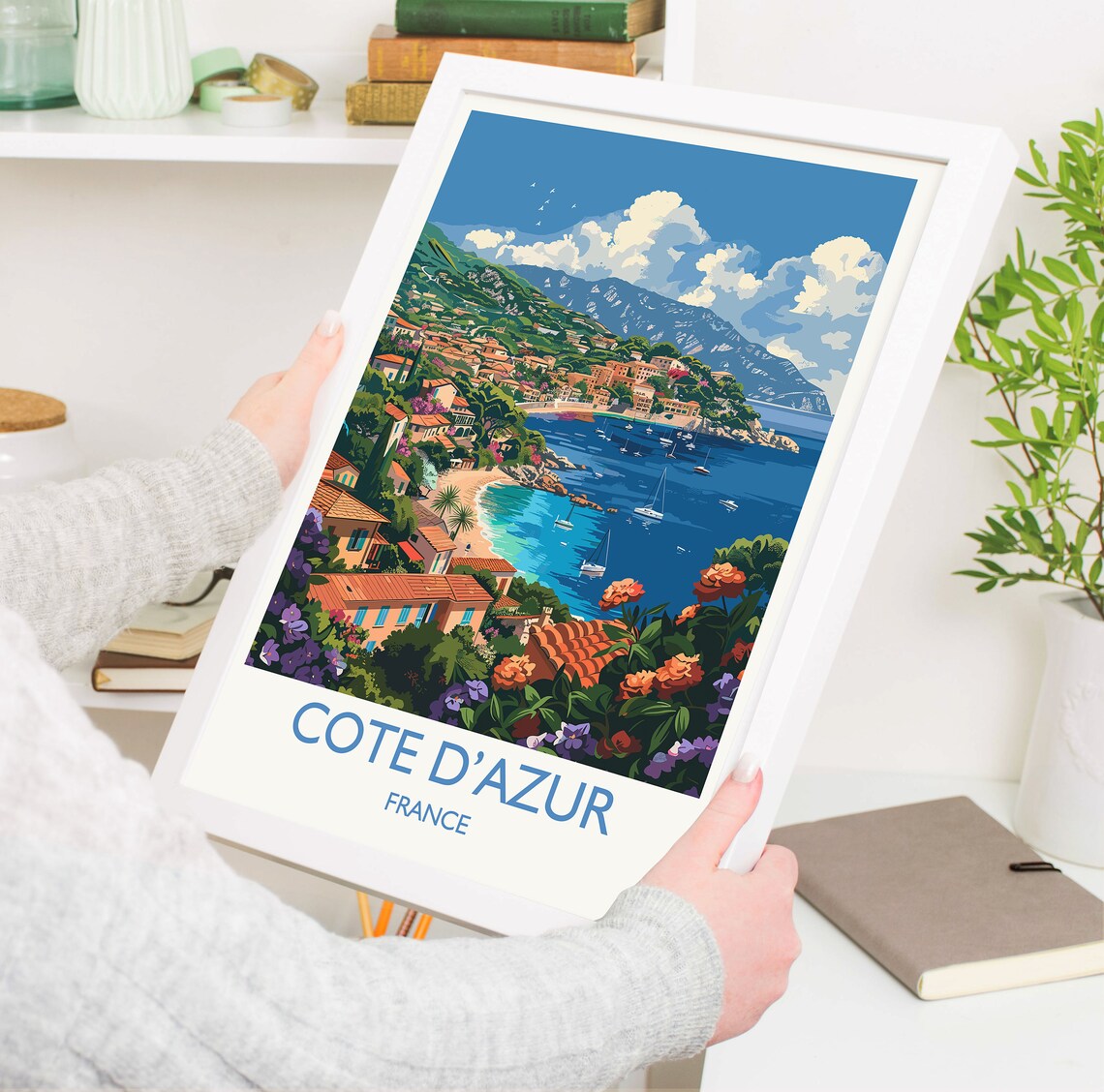 Cote d'Azur France Mediterranean Harbor Bougainvillea Travel Poster - Image 3