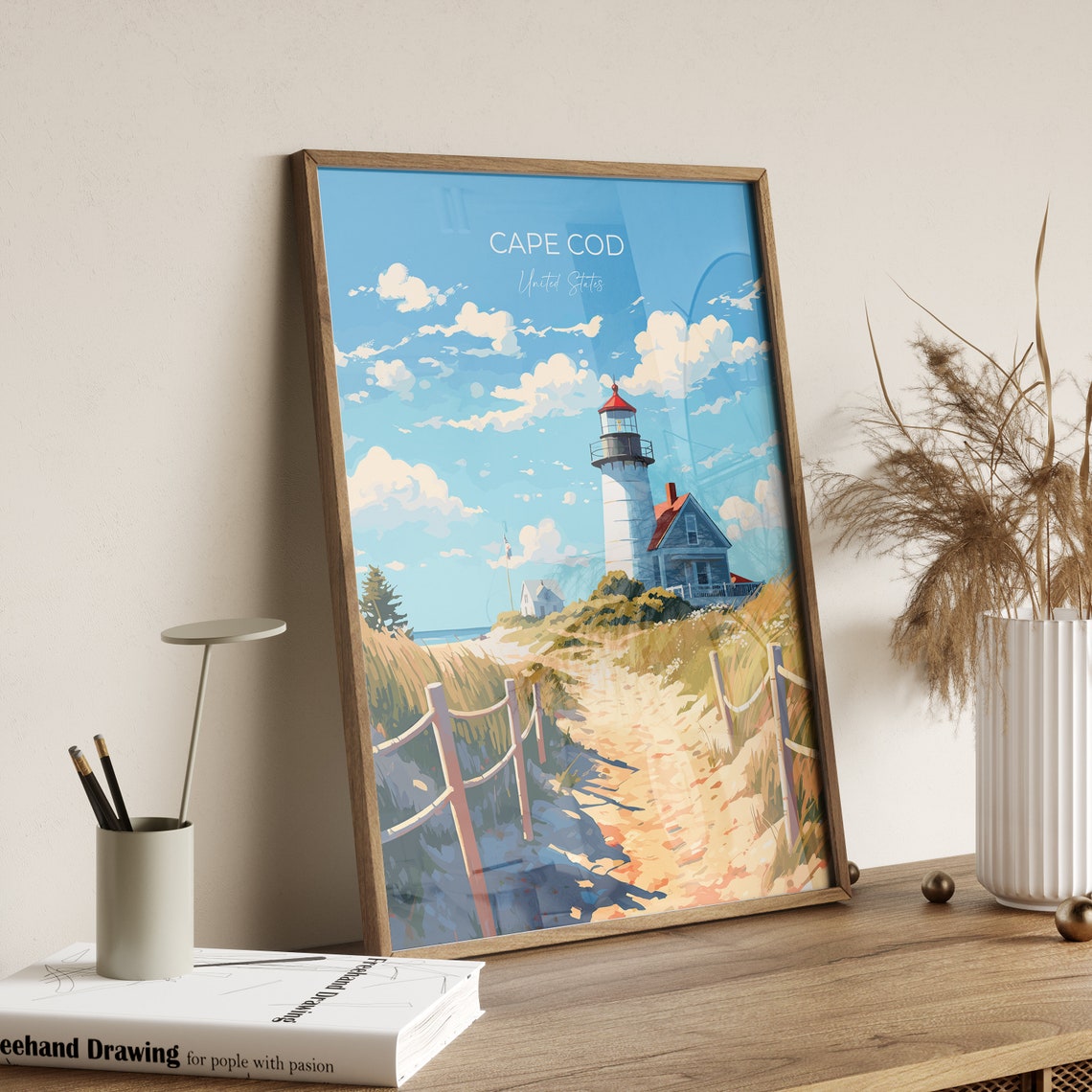 Cape Cod United States Lighthouse Sandy Dunes Path Art Poster - Image 2