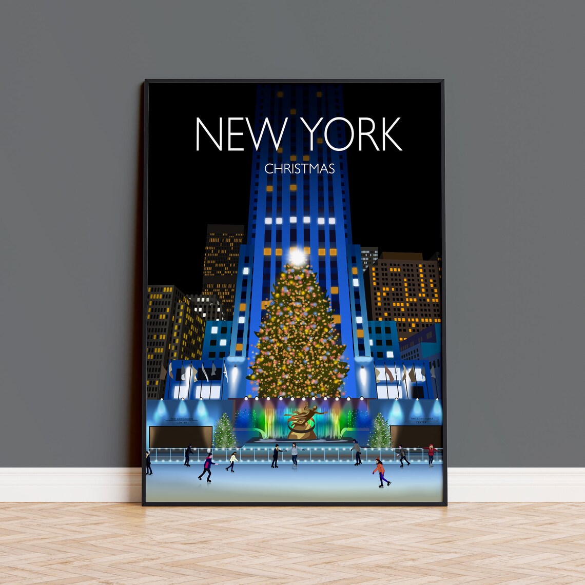 New York At Christmas Travel Poster, Holiday Cityscape