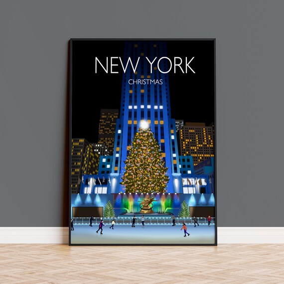 New York At Christmas Travel Poster, Holiday Cityscape