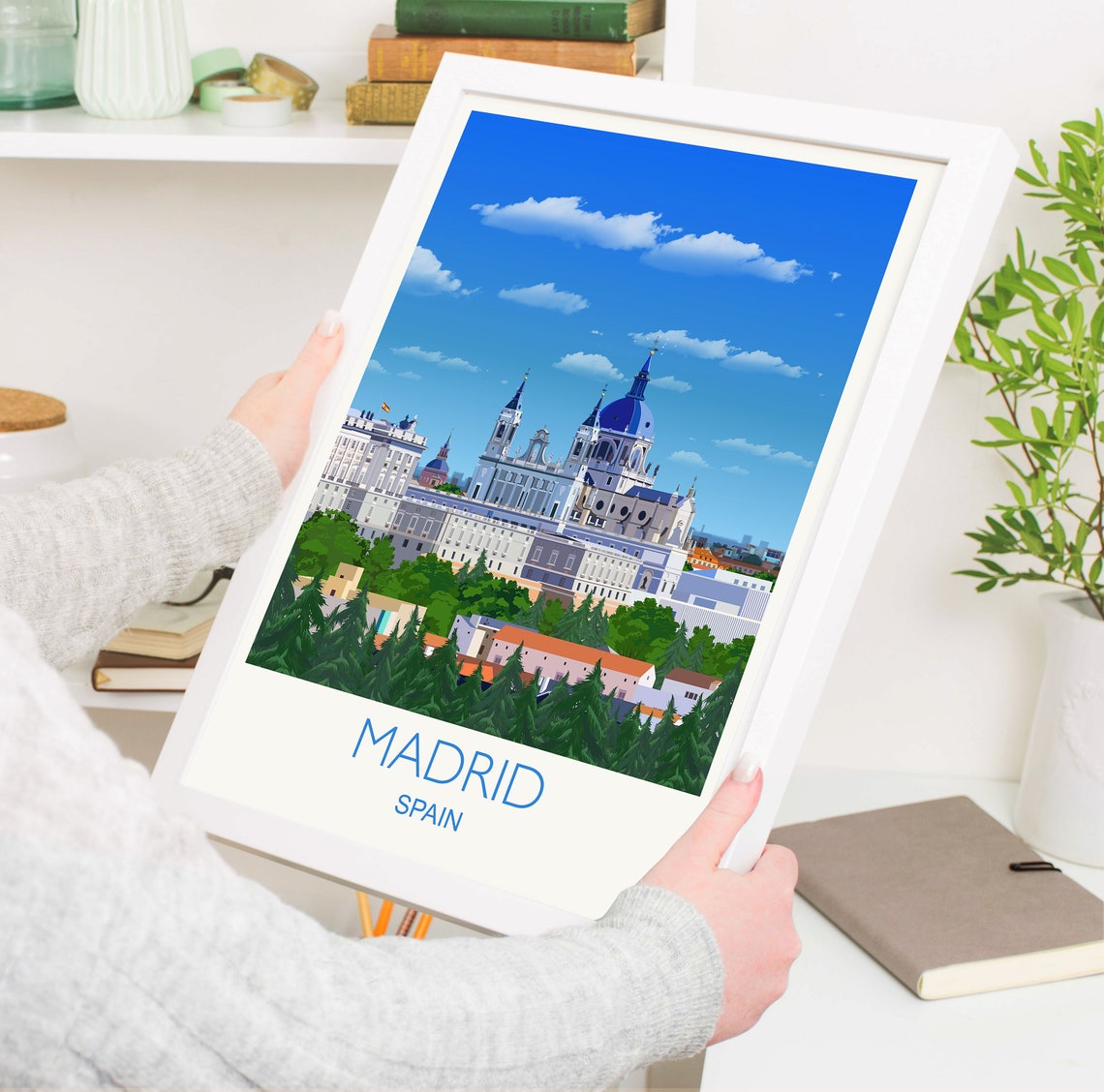 Madrid Spain Blue Dome Cathedral Old Town Skyline Travel Poster - Image 5