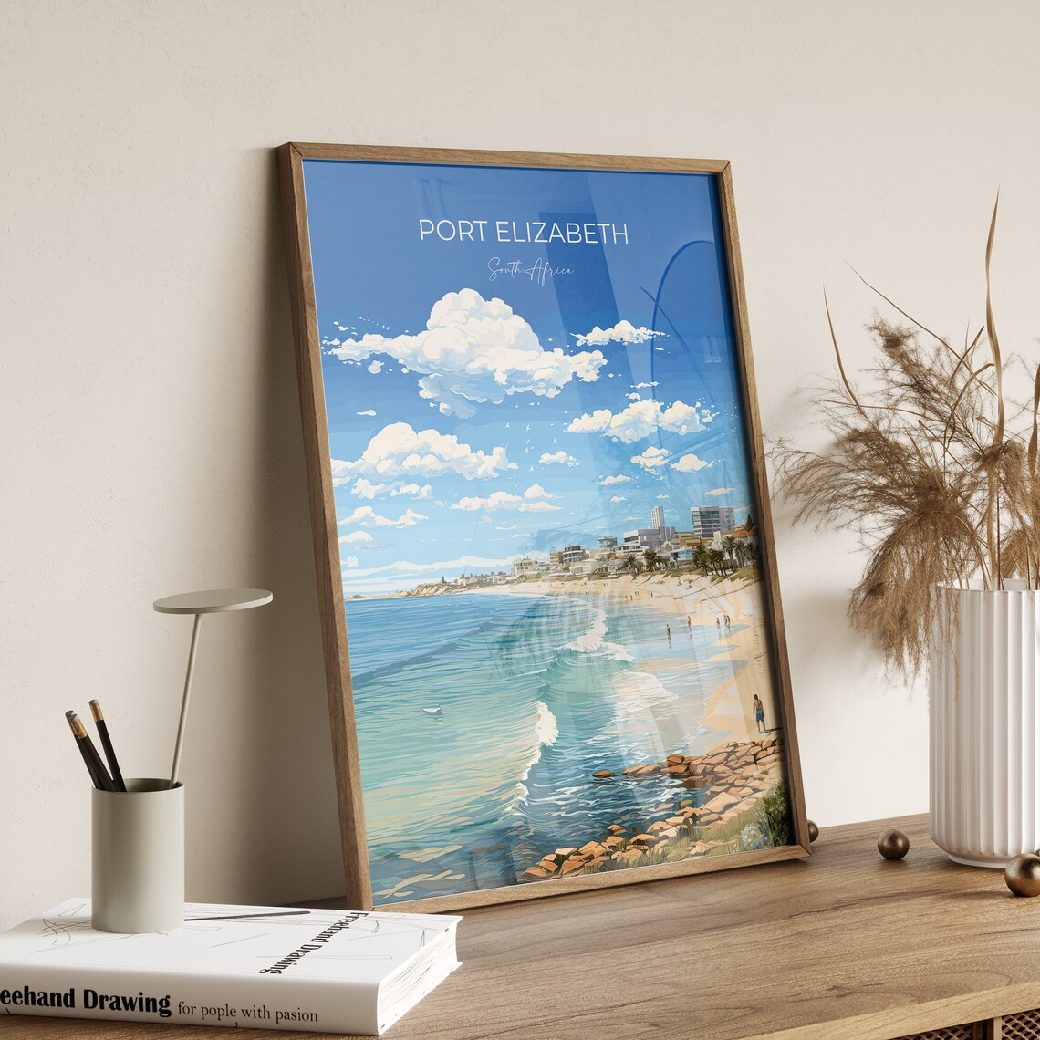 Port Elizabeth South Africa Surf Beach Bay Shoreline Travel Poster - Image 2