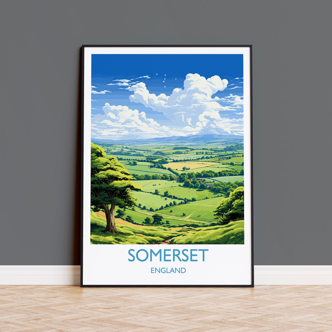 Somerset England Rolling Green Countryside Hills Travel Poster