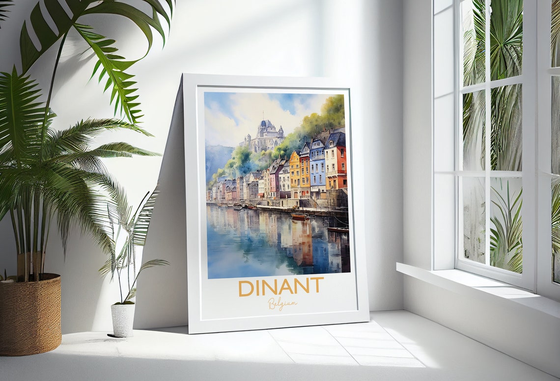 Charming Dinant Belgium Riverside Watercolor Town Art Poster - Image 3