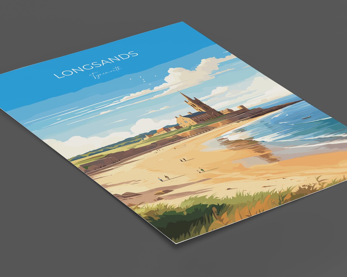 Longsands Tynemouth Golden Beach Church Seaside Travel Poster - Image 2