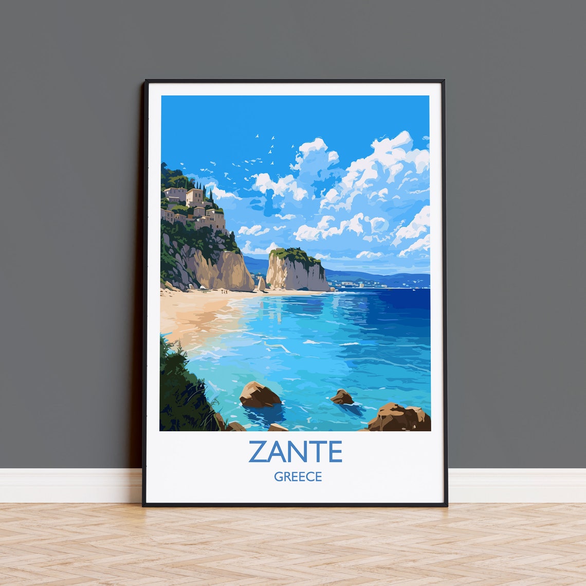 Zante Travel Print Travel Poster Of Zante Greece Gift Greek Islands Art Zante Gift Wall Art Print