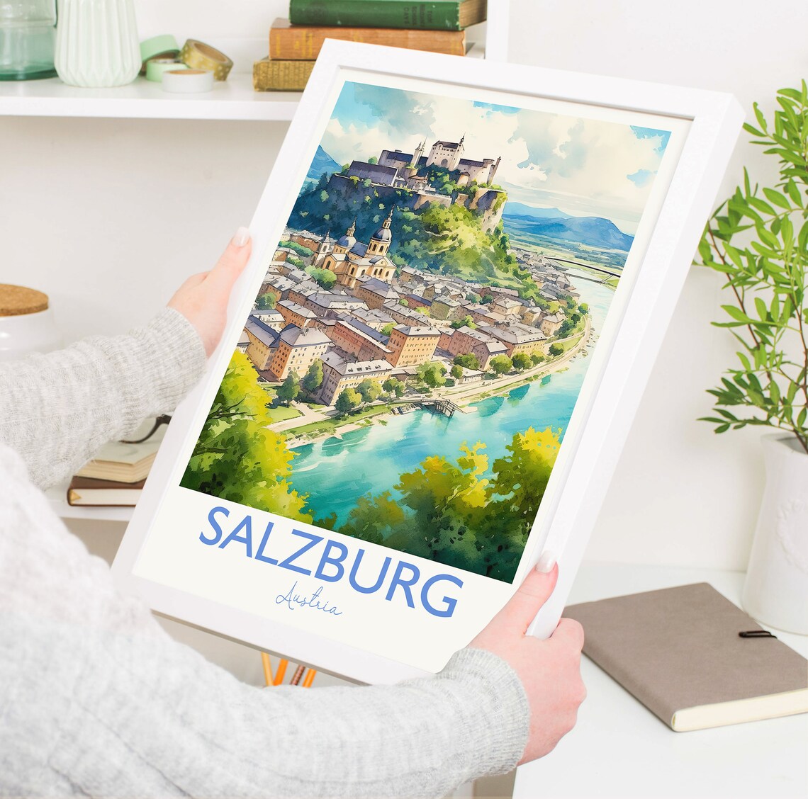 Salzburg Austria Fortress Old Town River Watercolor Travel Poster - Image 5