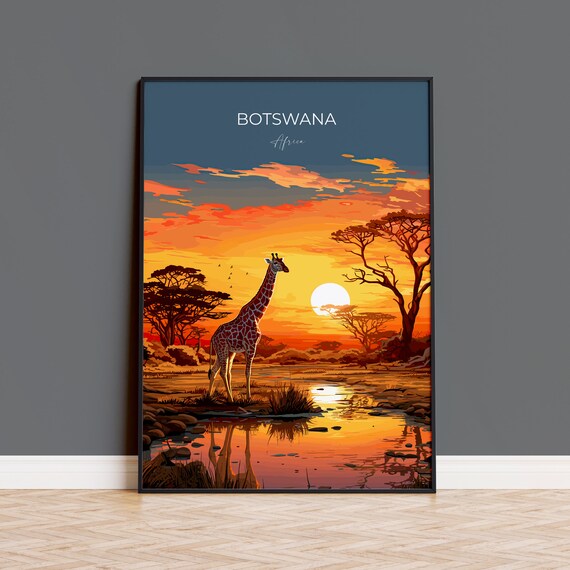 Botswana Travel Print Travel Poster Of Botswana Botswana Gift Botswana Sunset Africa Africa Art Lovers Gift Wall Art Print