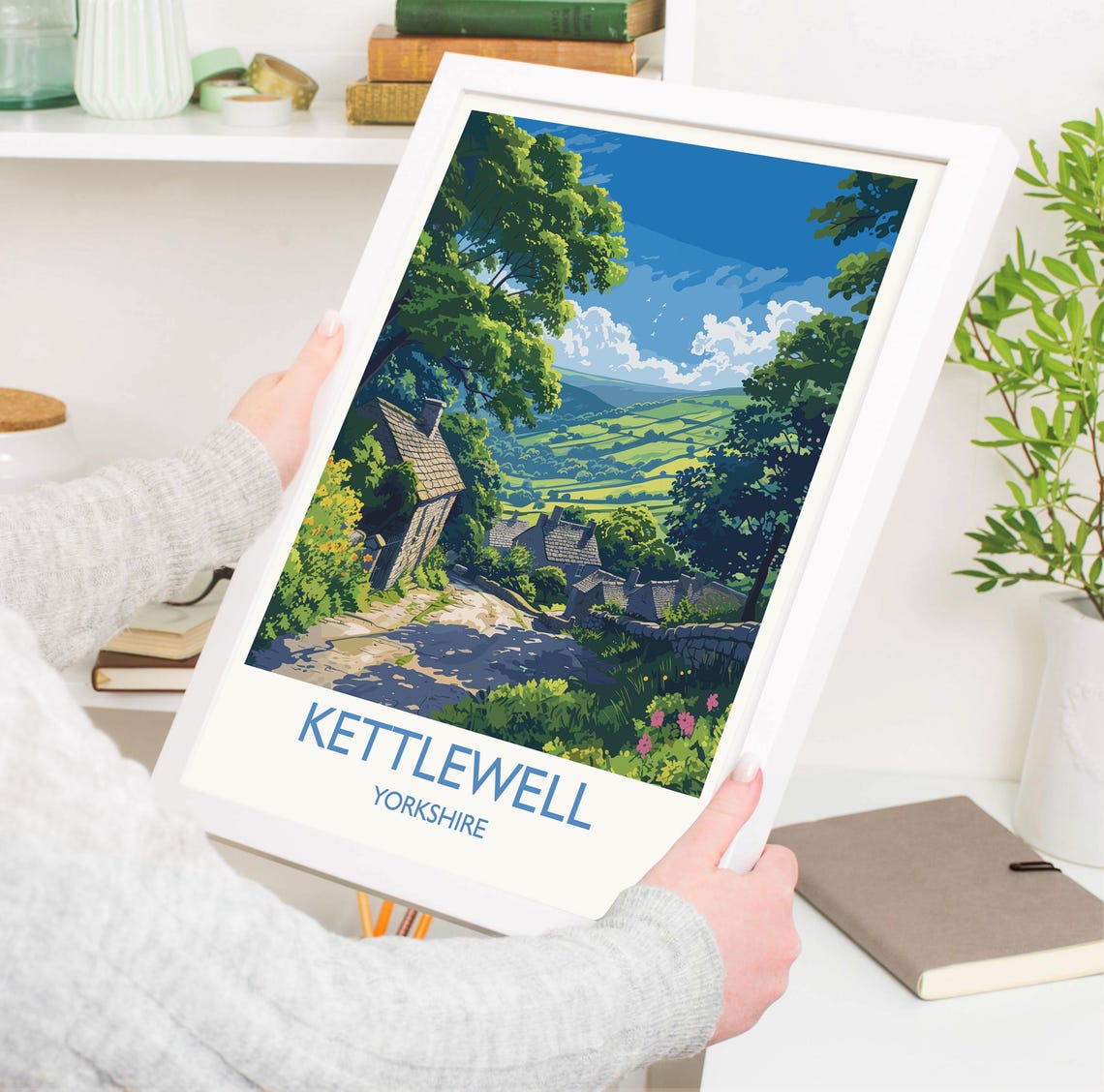 Kettlewell Yorkshire Stone Cottages Lane Retro Travel Poster - Image 3