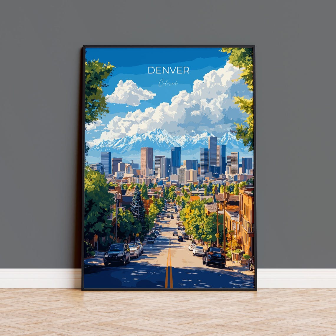 Denver City Street Skyline Rocky Mountains Full Bleed Poster