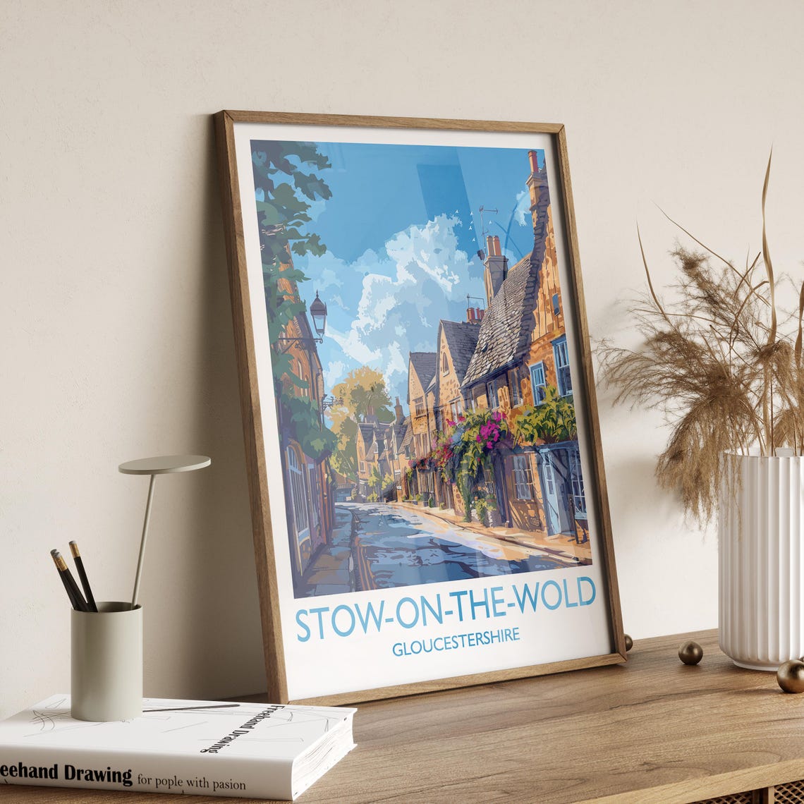 Stow On The Wold Cotswolds Street With Bottom Caption Poster - Image 2