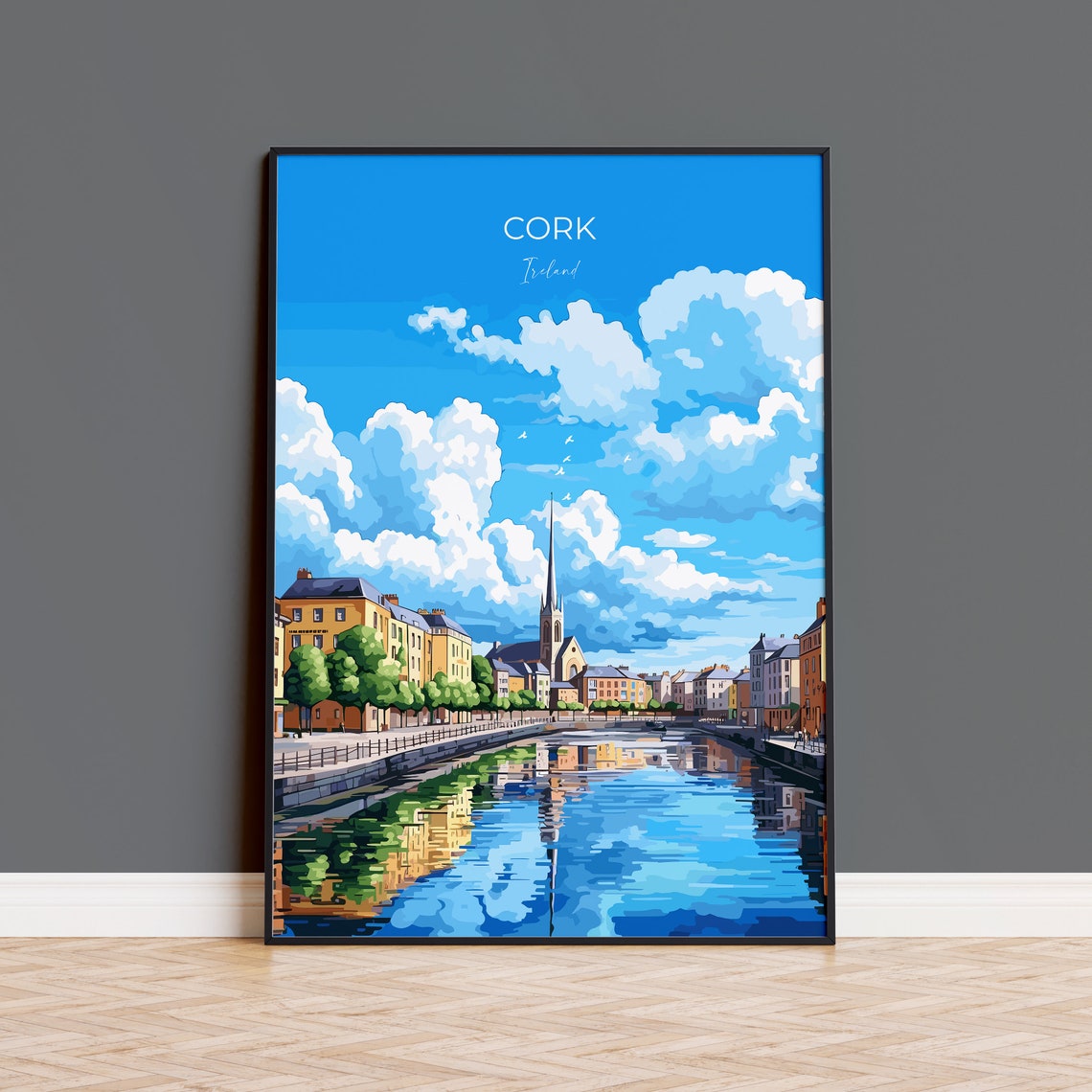 Cork Ireland Riverfront Historic Quayside Vintage Travel Poster