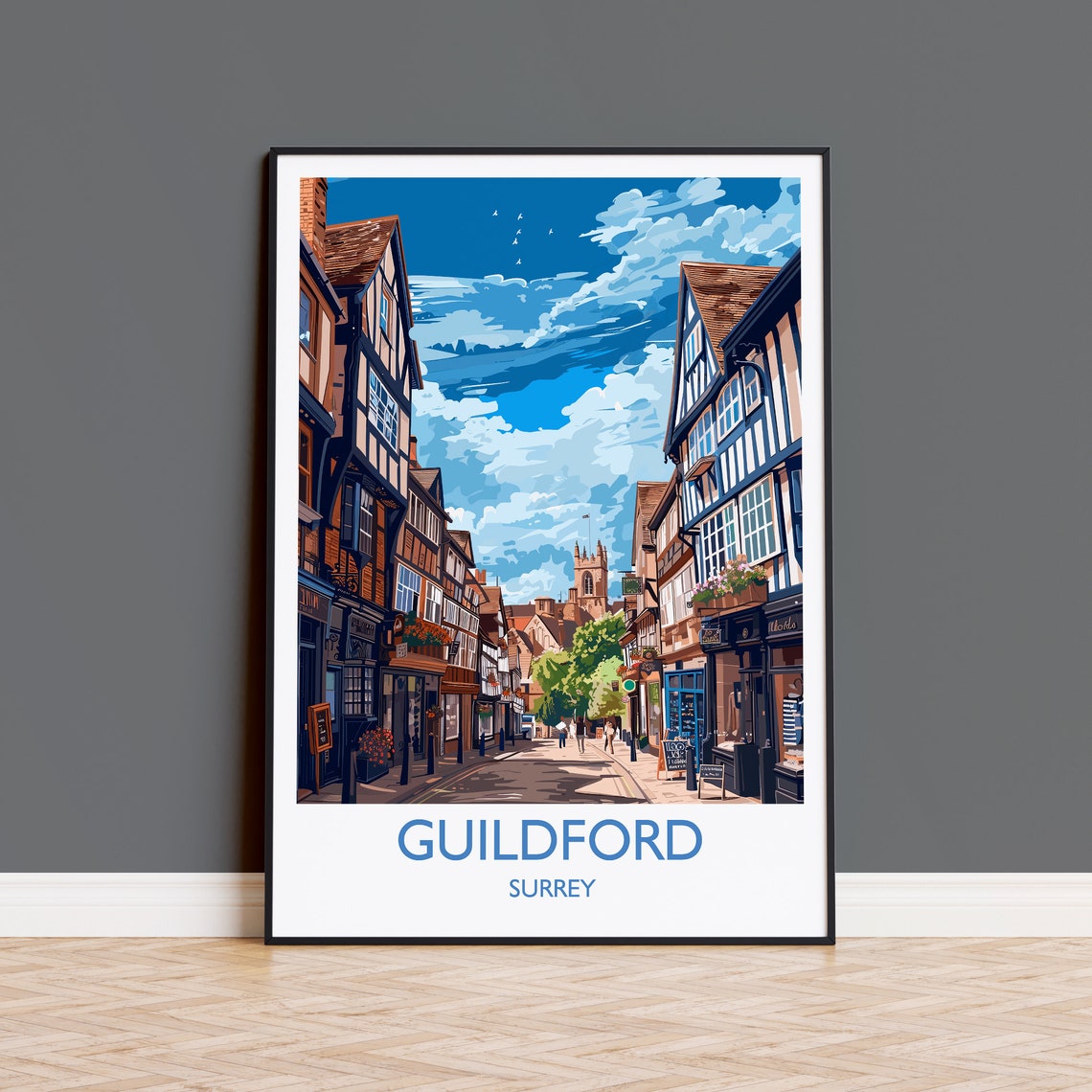 Guildford Travel Poster Travel Print Of Guildford Surrey Poster Guildford Art Gift London Art Lovers Uk Travel Gift