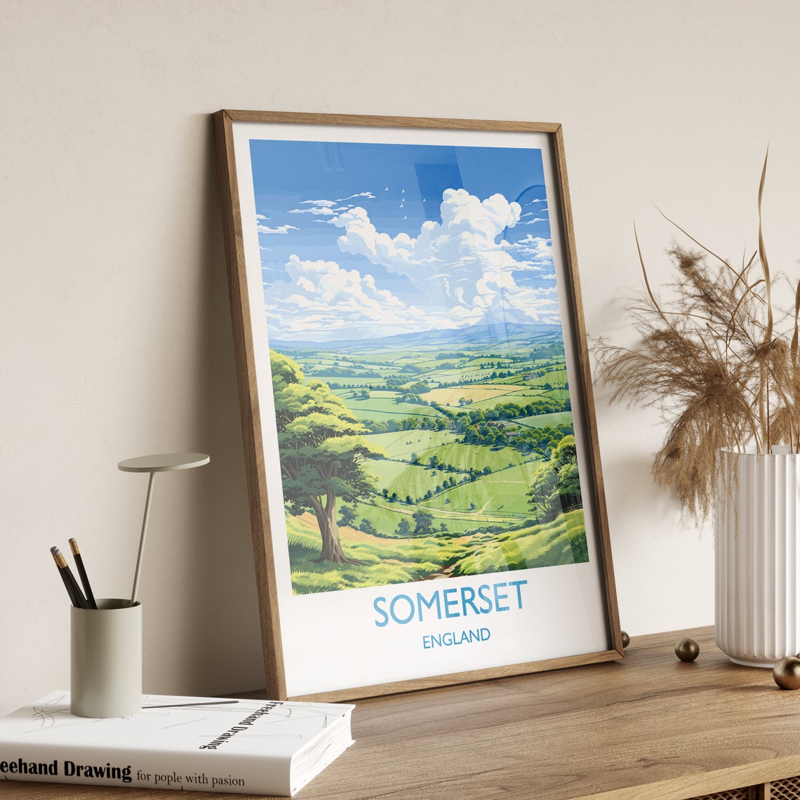 Somerset England Rolling Green Countryside Hills Travel Poster - Image 3