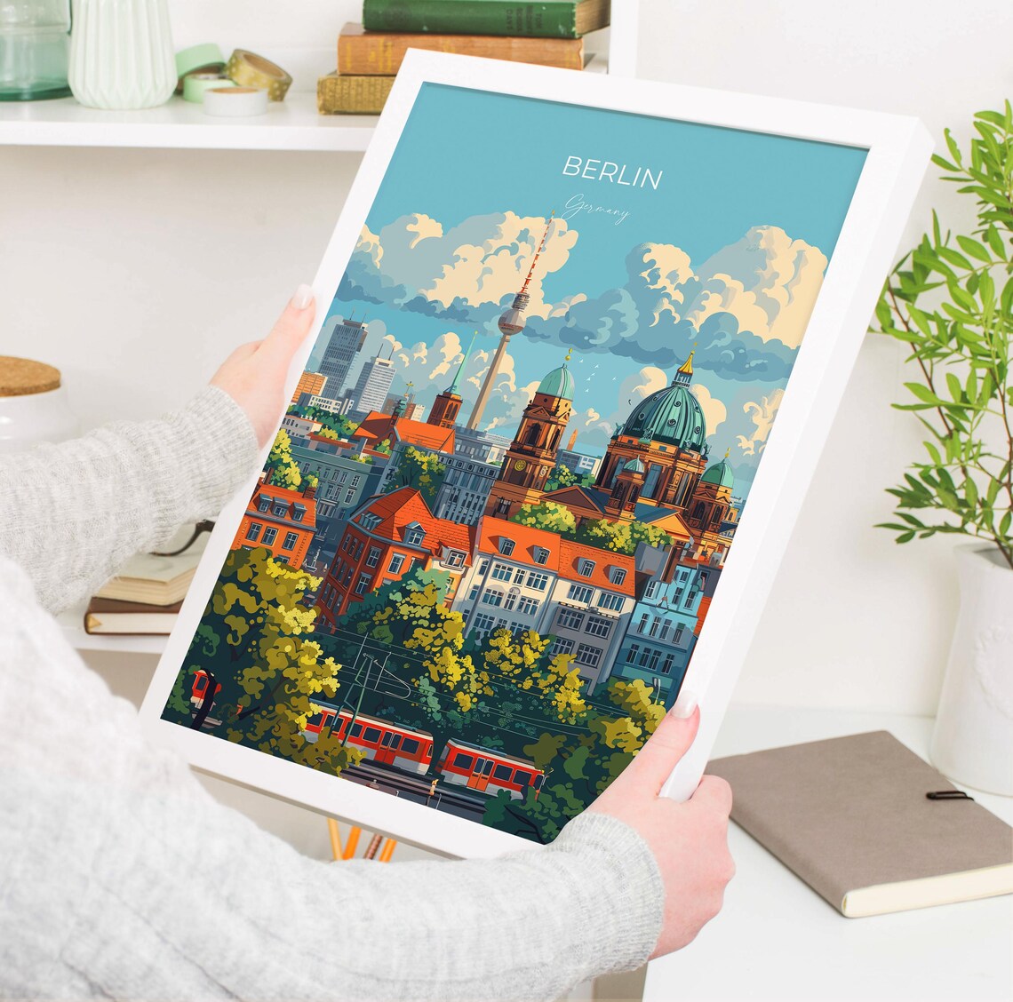 Berlin TV Tower Cathedral Dome And Tram Cityscape Travel Poster - Image 3