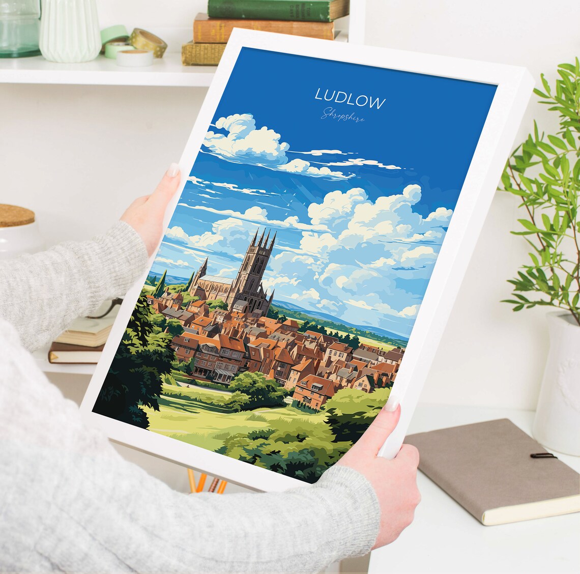 Ludlow Shropshire Colourful Market Town Skyline Travel Poster - Image 5