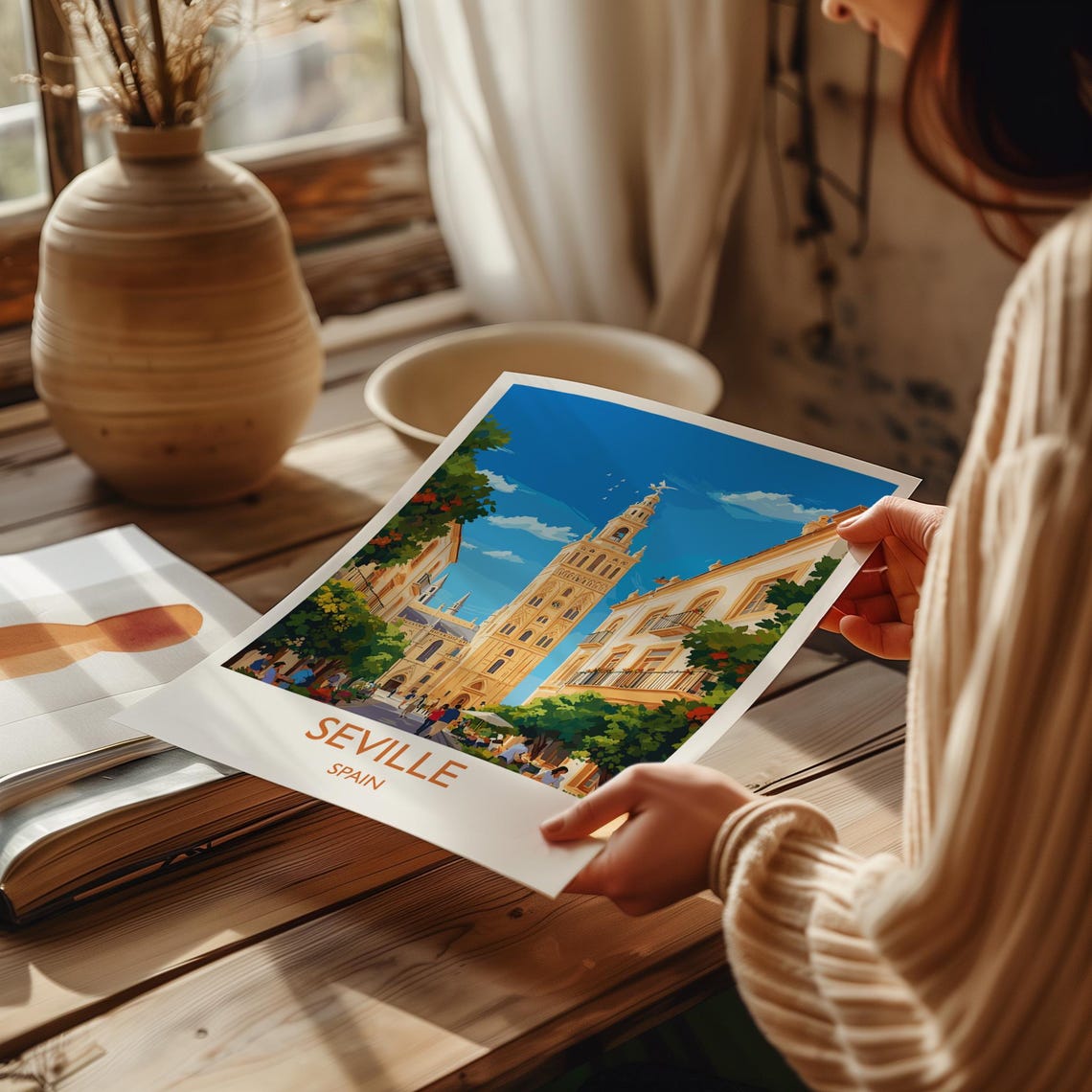 Seville Spain Giralda Tower Historic Street Afternoon Poster - Image 2