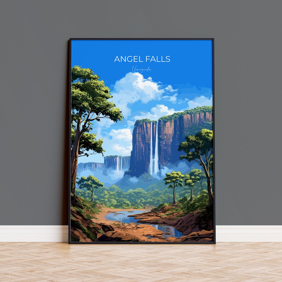 Angel Falls Print Travel Poster Of Angel Falls Venezuela Art Angel Falls Art Gift South America Gift Travel Gift