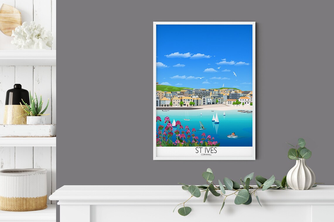 St Ives Cornwall Travel Poster, UK Travel Print - Image 2
