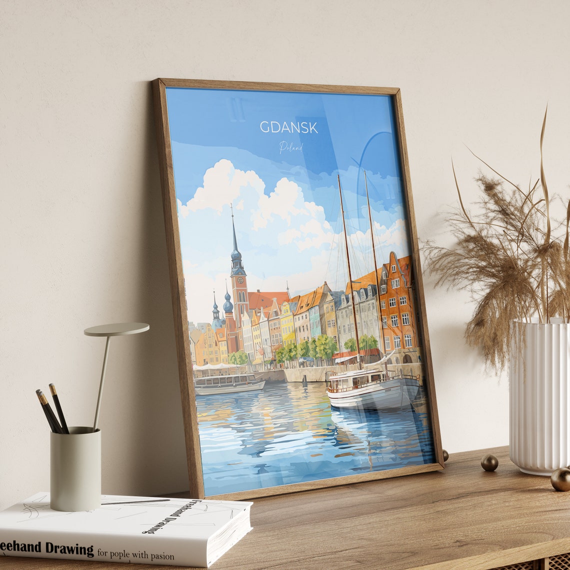Gdansk Poland Old Town Waterfront Sailboats Baltic Travel Poster - Image 3
