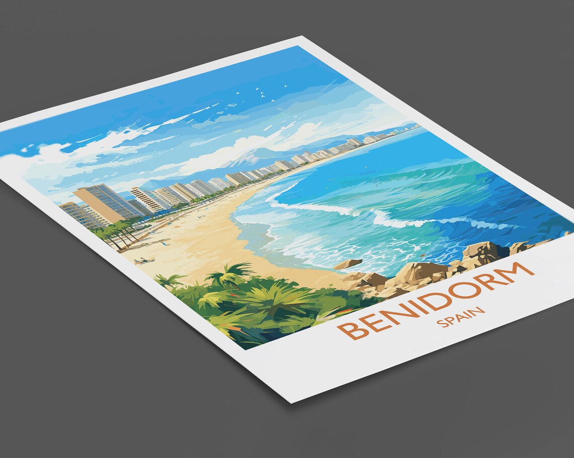 Benidorm Spain Retro Travel Poster Beach Towers Turquoise Waves Resort - Image 2