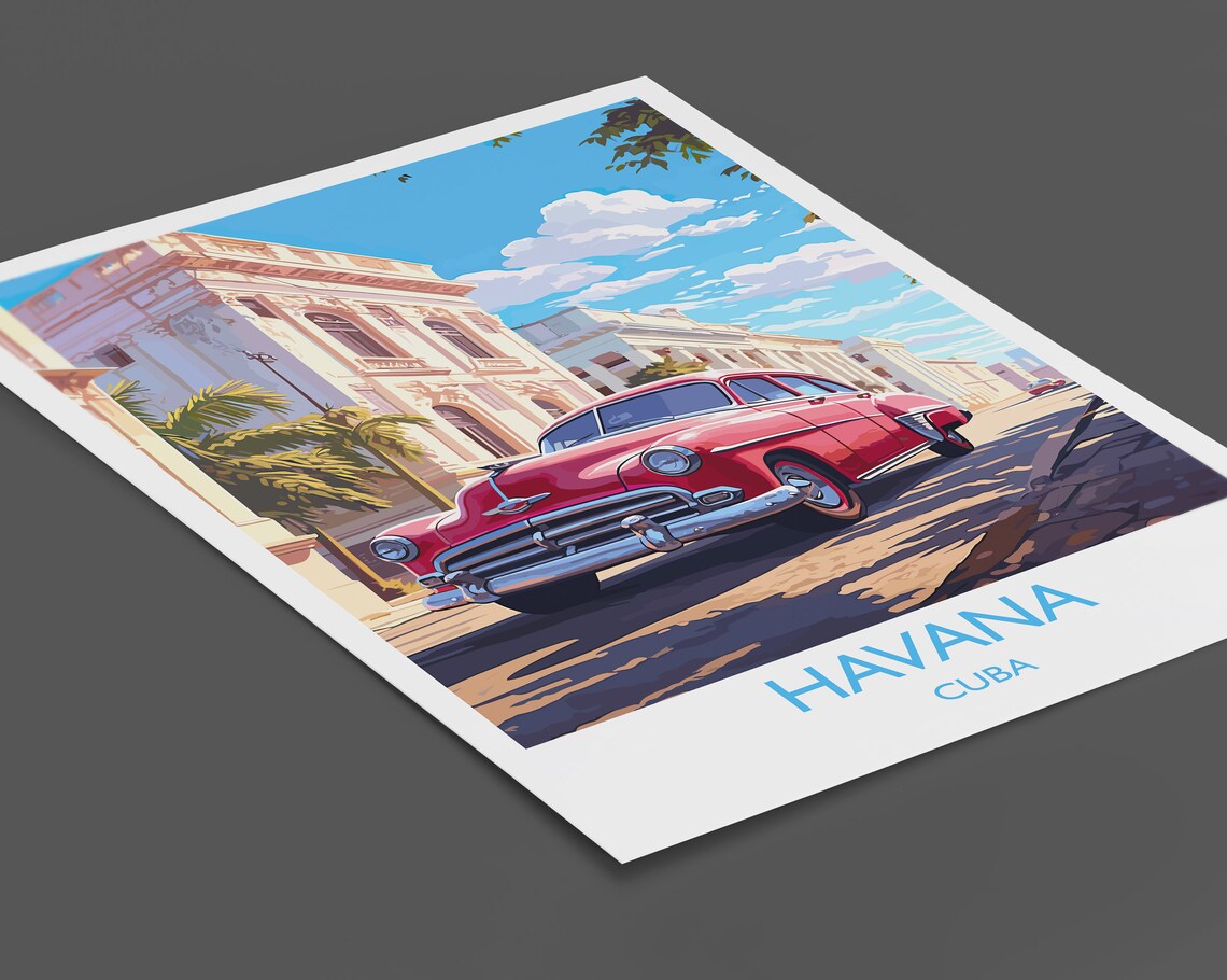 Havana Cuba Classic Red Car Colonial Street Retro Travel Poster - Image 2